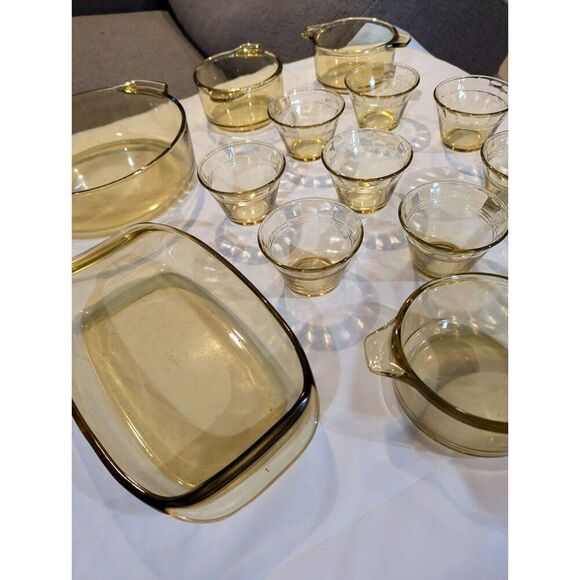 14 pc Vintage Forte Crisa Mexico Honey Amber Glass Baking Serving Dishes - Picture 3 of 8